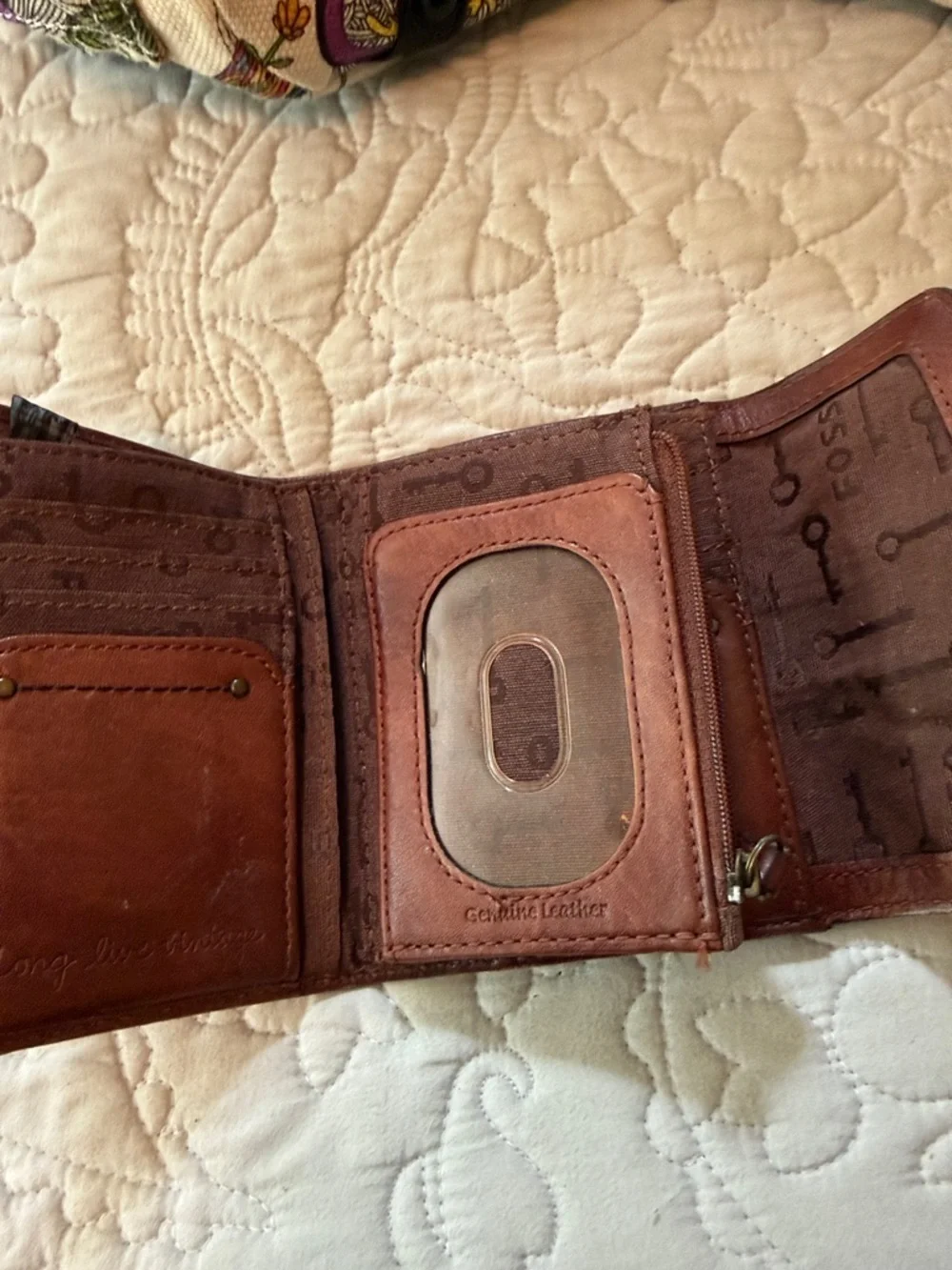 Fossil Leopard Print Calf Hair Trifold Wallet